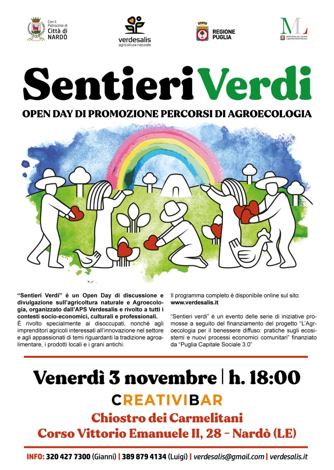 Verdesalis, locandina Open Day Sentieri Verdi - Bando Regionale Puglia Capitale Sociale 3.0